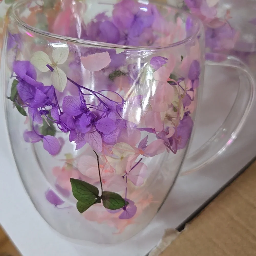 6 Floral Glass Mug Set - Picture 2 of 4